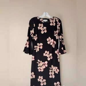 Harper Black Dress with Pink Floral Flare Sleeves